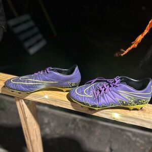 Purple and Yellow Soccer Cleats